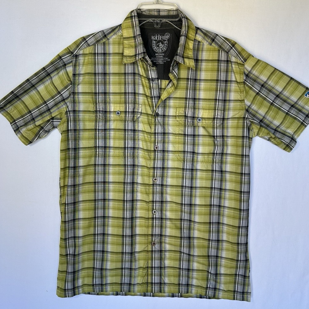 Kuhl Mens Shirt Green Plaid Response Performance Hiking Outdoor Button Up UPF M
